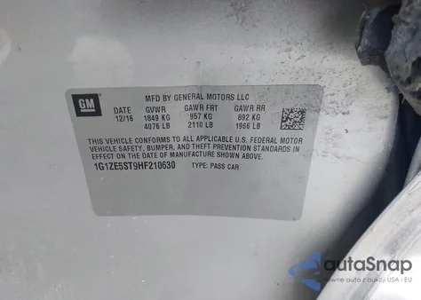 2017 Chevrolet Malibu 1Lt from USA, damaged, VIN 1G1ZE5ST9HF210630